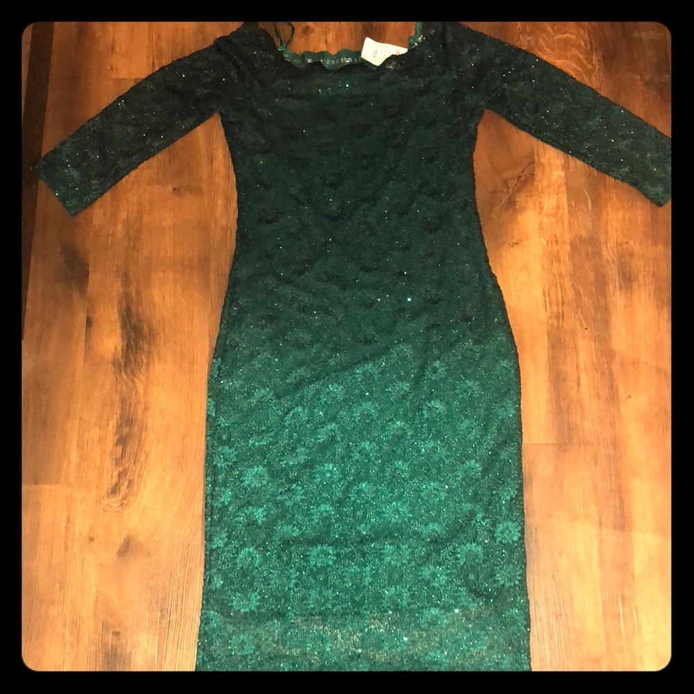 Green sparkled off the shoulders dress